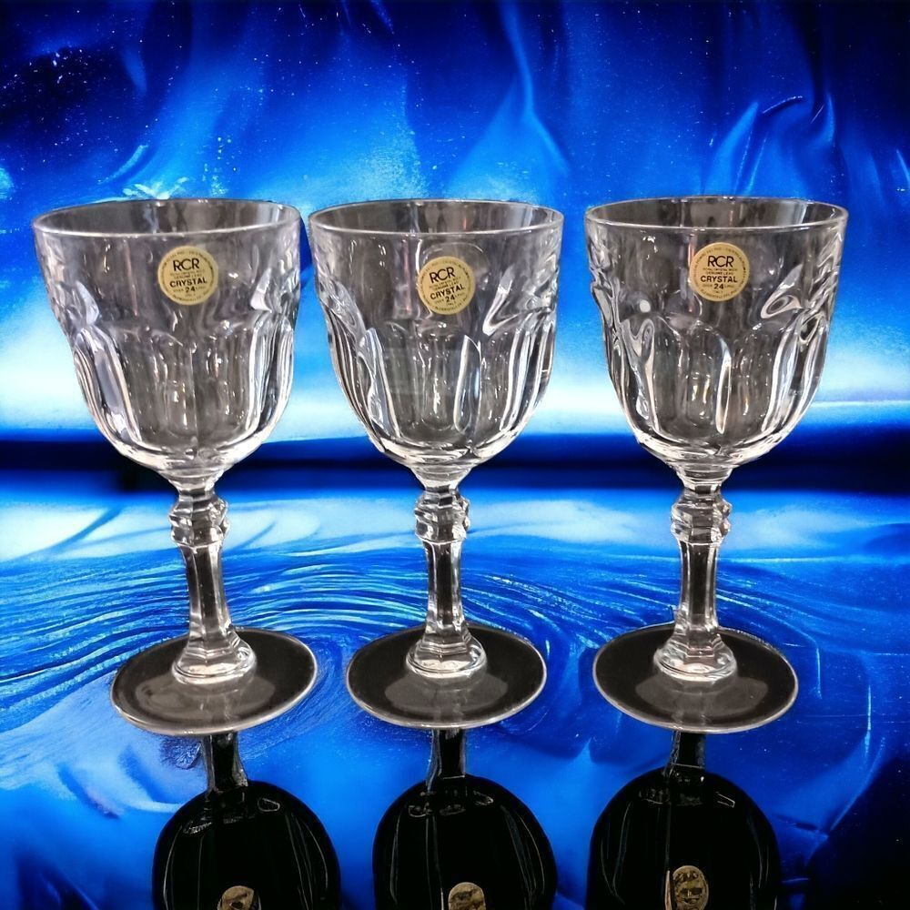3 Royal Crystal Rock RCR Wine Glass Columbia Clear 24 Percent Mid Century Modern